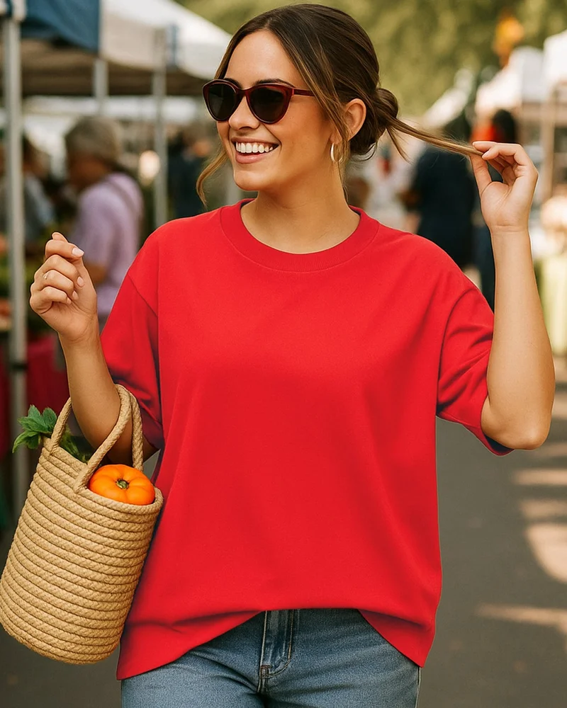 bewakoof Women's Fiesta Red Oversized T-shirt